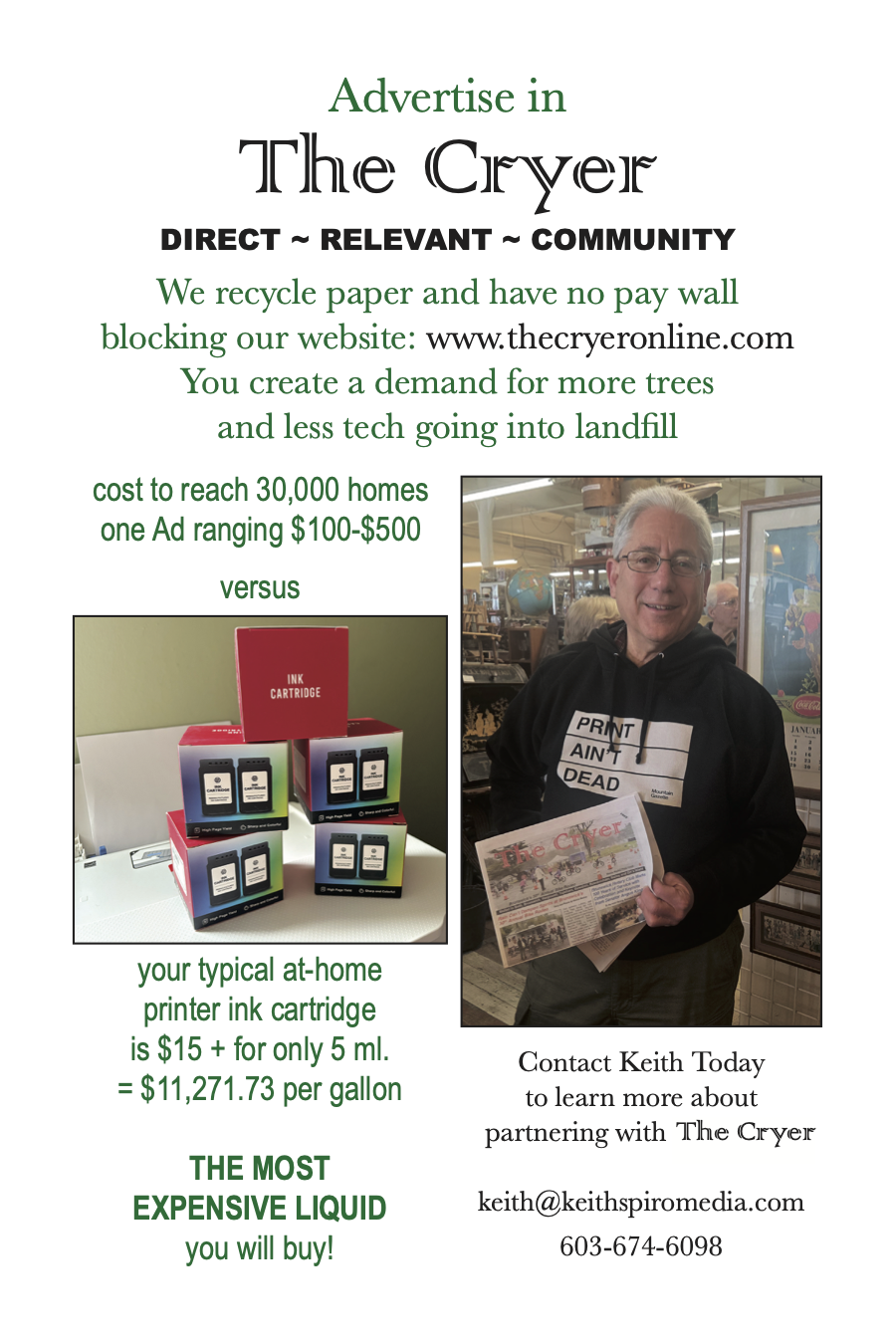 The Cryer full-page advertisement from the printed 2026 Earth Day Festival Program.