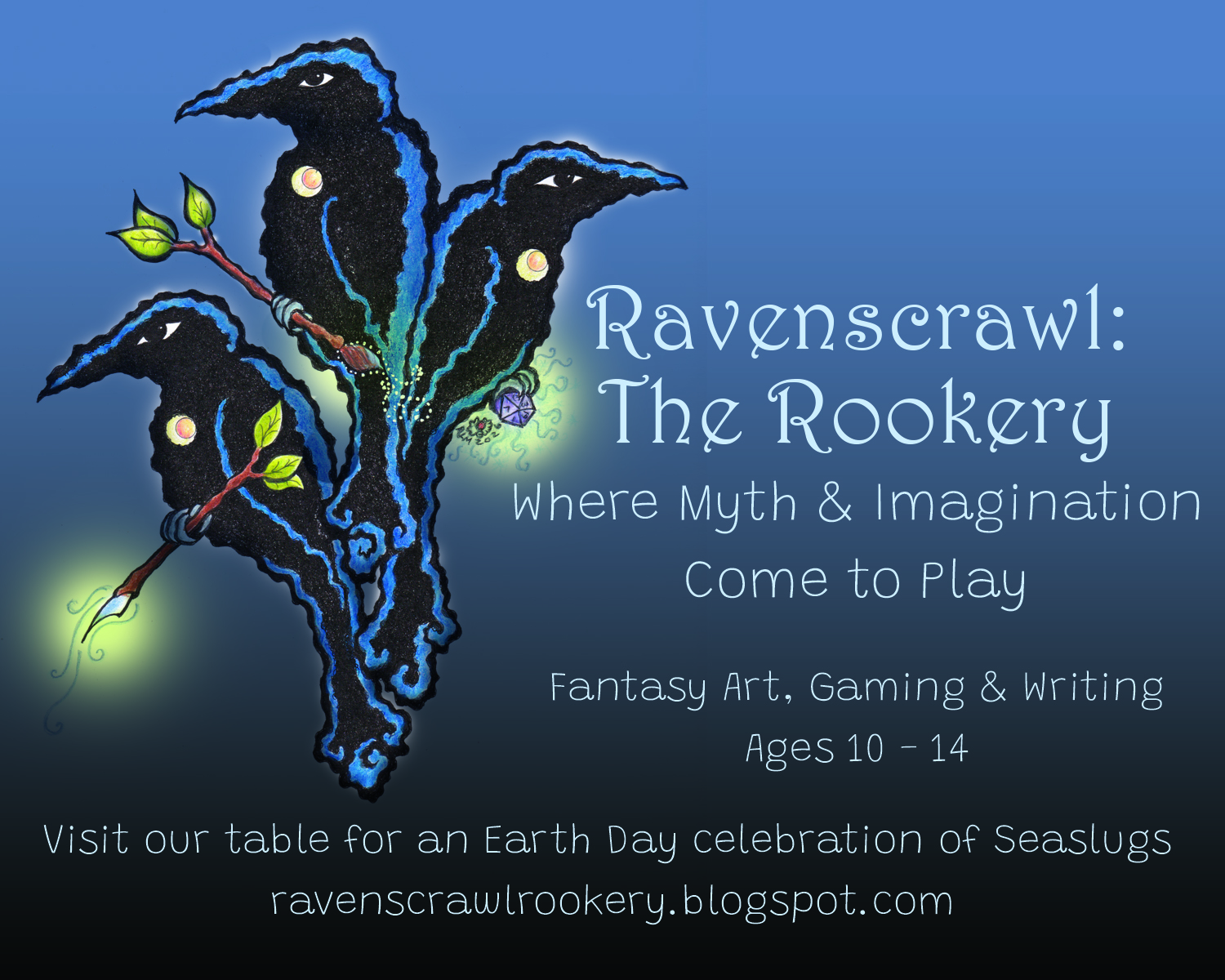 Ravenscrawl: The Rookery advertisement and Supporting the Festival text from the printed 2026 Earth Day Festival Program.