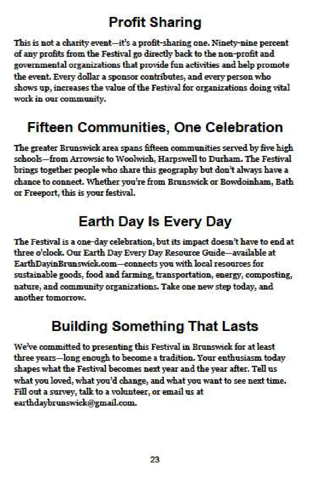 Festival Program page 23: Profit sharing, fifteen communities, Earth Day every day, and building something that lasts.