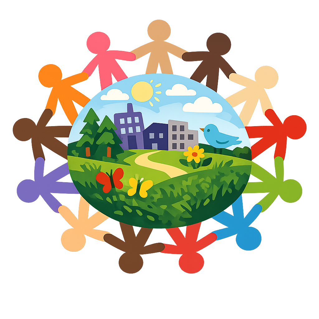 Illustration of joined hands in a circle representing community volunteering